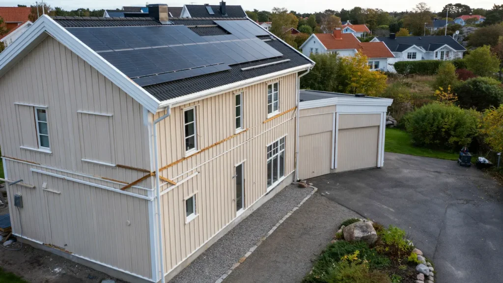 utv ndig m lning av hus garage och f nster i steninge